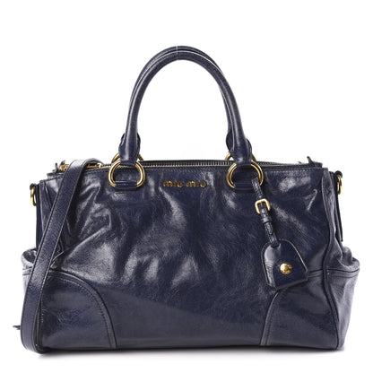 Miu Miu Vitello Shine Top Handle Satchel Bleuette 1 of 9