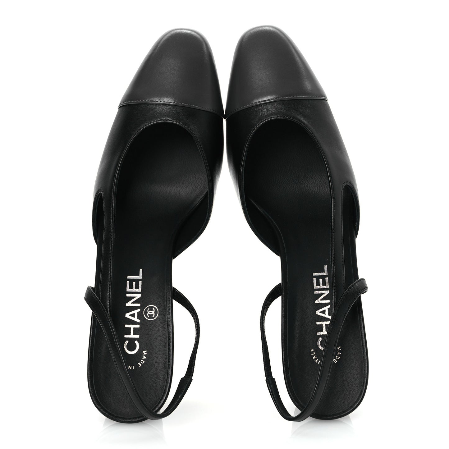 Lambskin Cap Toe CC Slingback Sandals 39.5 Black Dark Grey