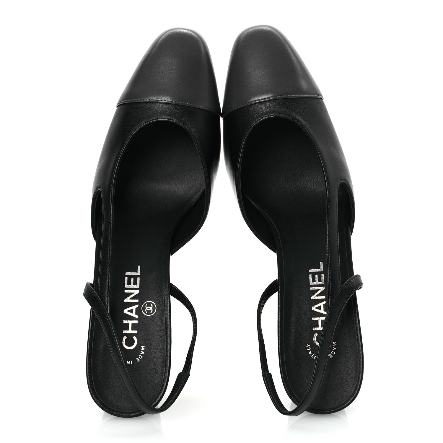 Chanel Lambskin Cap Toe CC Slingback Sandals 39.5 Black Dark Grey 2 of 13