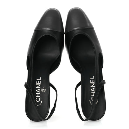 Chanel Lambskin Cap Toe CC Slingback Sandals 39.5 Black Dark Grey 2 of 13