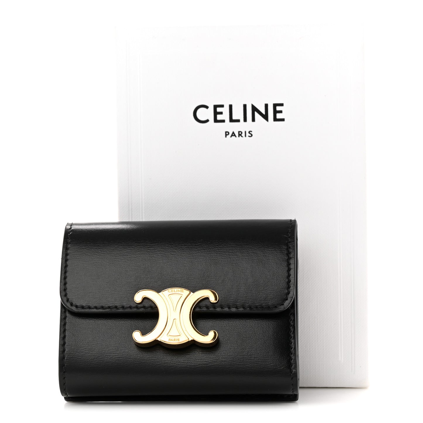 Calfskin Compact Triomphe Wallet With Coin Purse Black