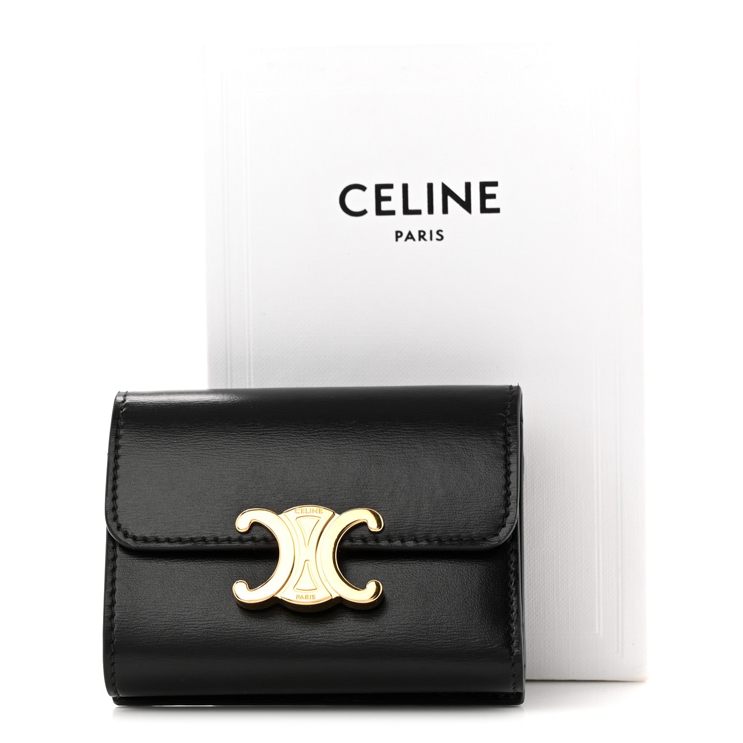 Celine Calfskin Compact Triomphe Wallet With Coin Purse Black 8 of 8