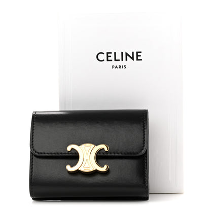 Celine Calfskin Compact Triomphe Wallet With Coin Purse Black 8 of 8