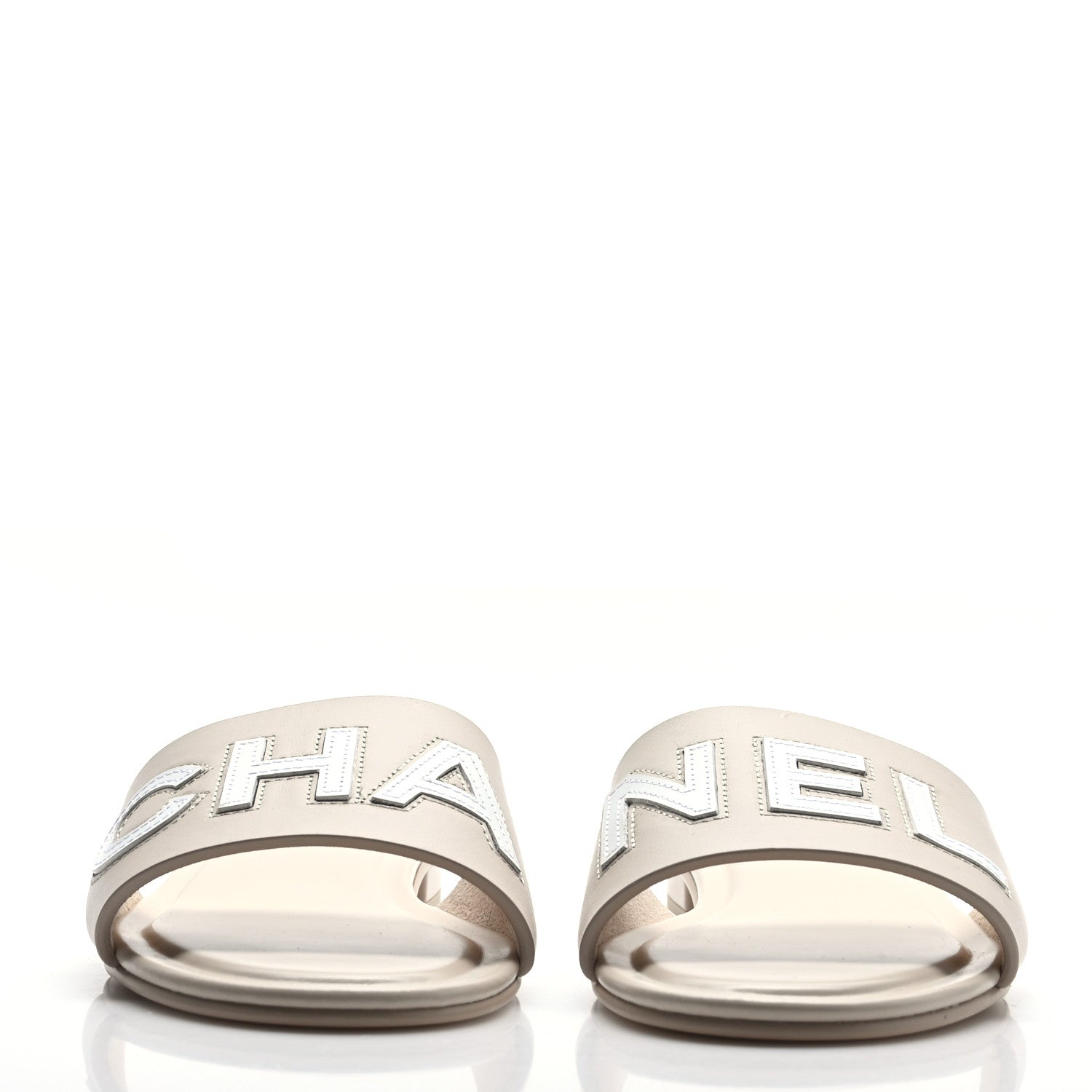 Chanel Calfskin Patent Calfskin Logo Mules 38 Ivory White 2 of 8