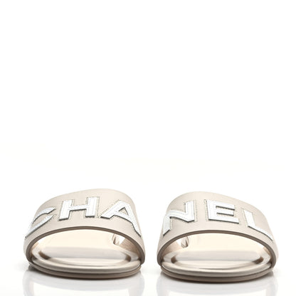 Chanel Calfskin Patent Calfskin Logo Mules 38 Ivory White 2 of 8