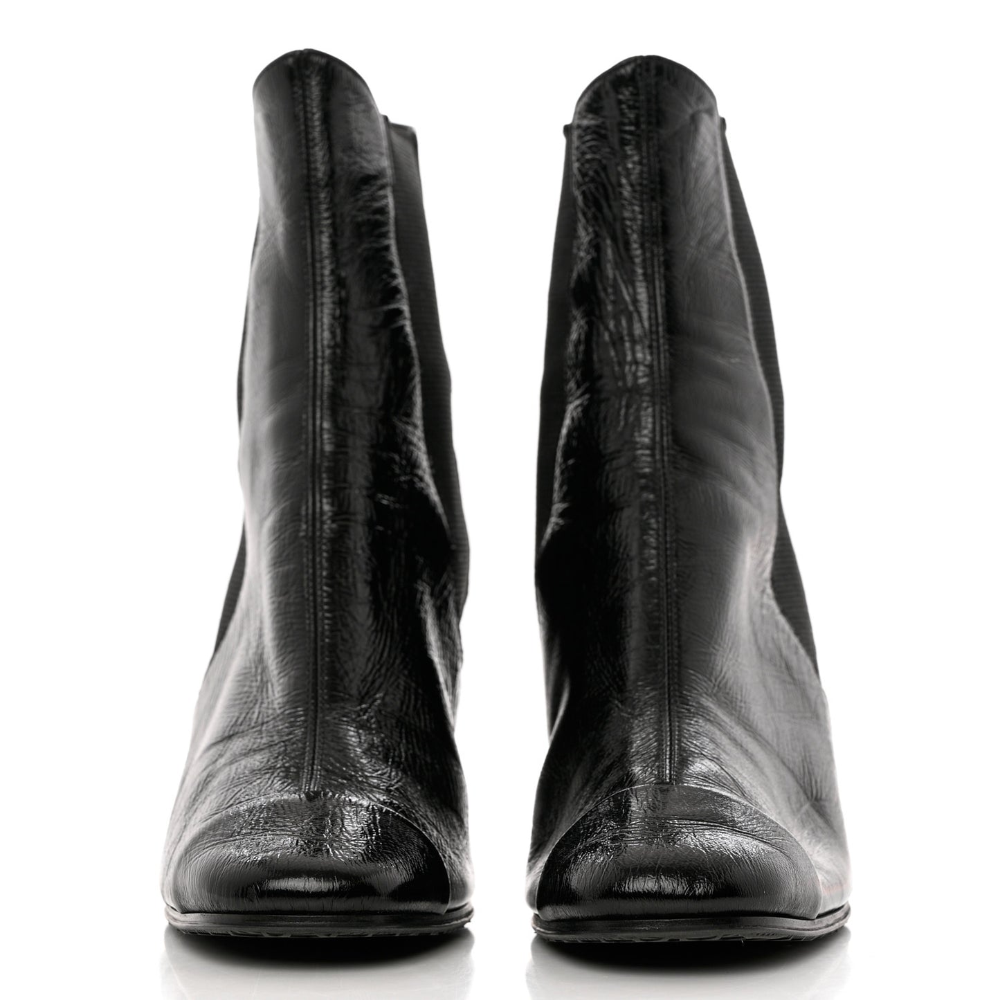 Lambskin Patent Cap Toe Ankle Boots 37 Black