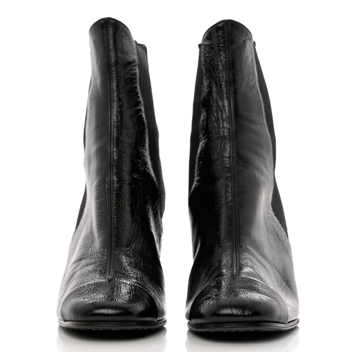 Chanel Lambskin Patent Cap Toe Ankle Boots 37 Black 2 of 8