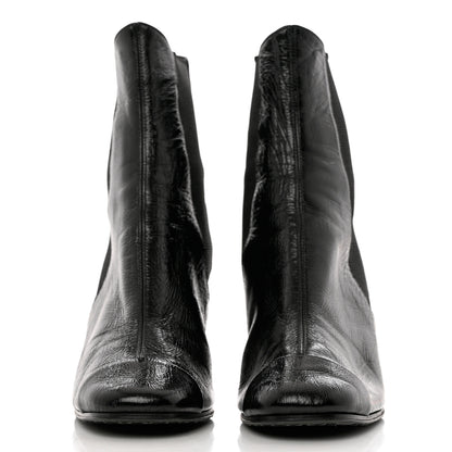 Chanel Lambskin Patent Cap Toe Ankle Boots 37 Black 2 of 8