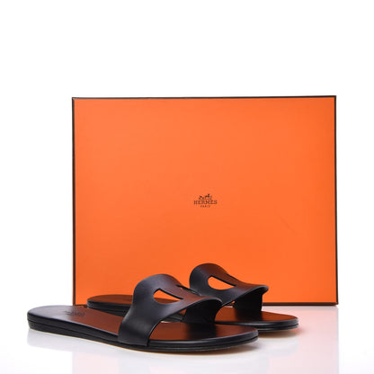 Hermes Calfskin Raw Edge Lisboa Sandals 37 Black 9 of 9