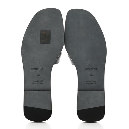 Hermes Box Calfskin Oran Sandals 36.5 Black 5 of 8