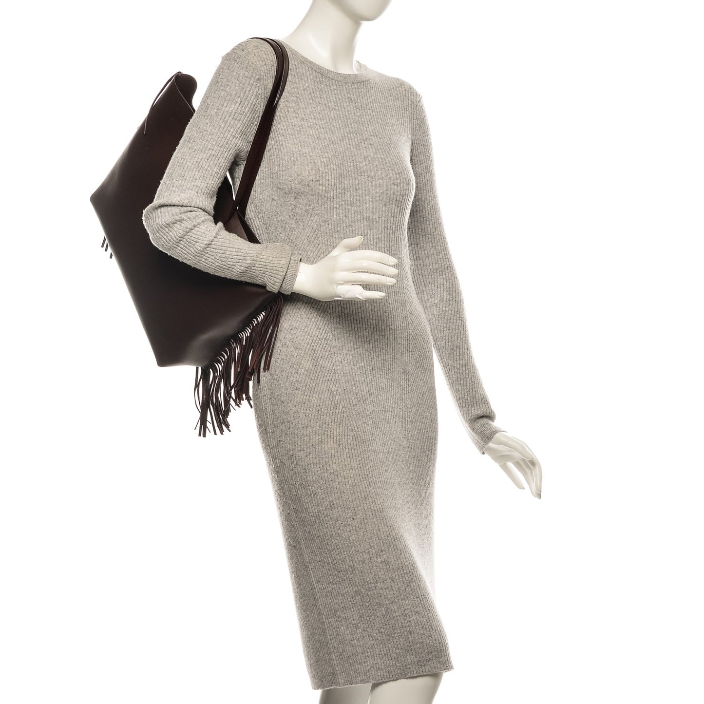 Calfskin Large Fringe Shopping Tote Amaranto