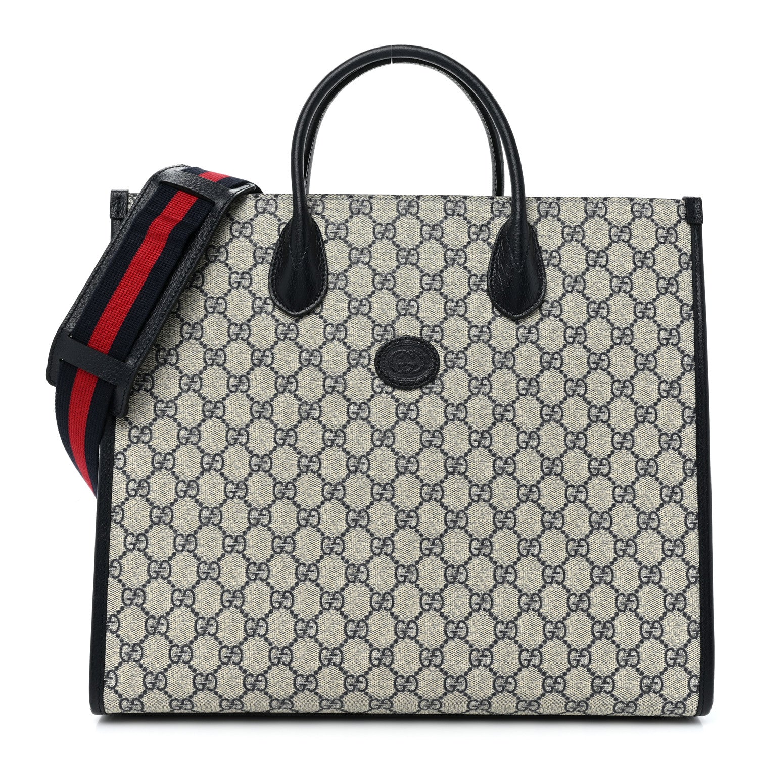 Gucci GG Supreme Monogram Textured Dollar Calfskin Web Medium Retro Interlocking G Tote Bag Beige Blue 1 of 14