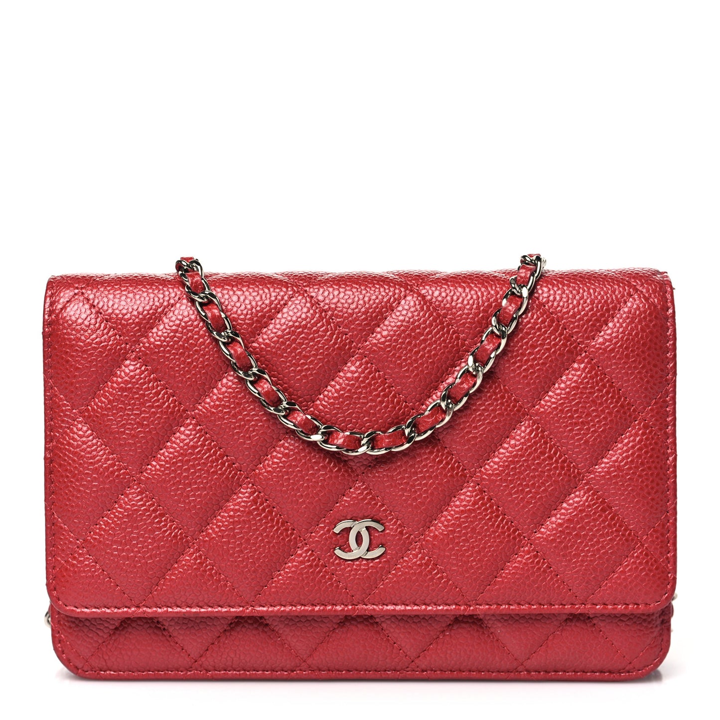Caviar Quilted Wallet on Chain WOC Dark Red