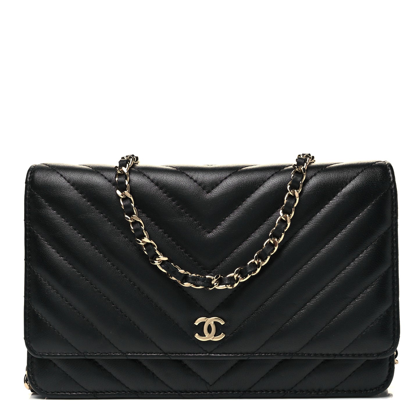 Lambskin Chevron Quilted Wallet On Chain WOC Black