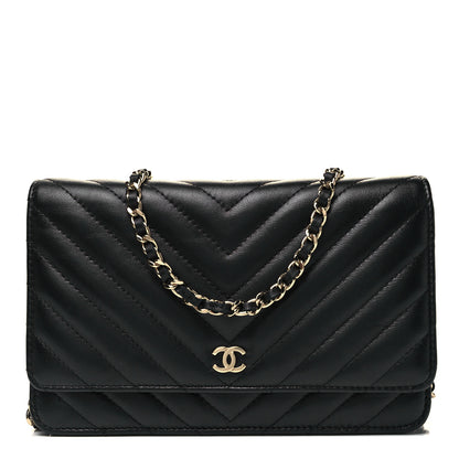 Chanel Lambskin Chevron Quilted Wallet On Chain WOC Black 1 of 10