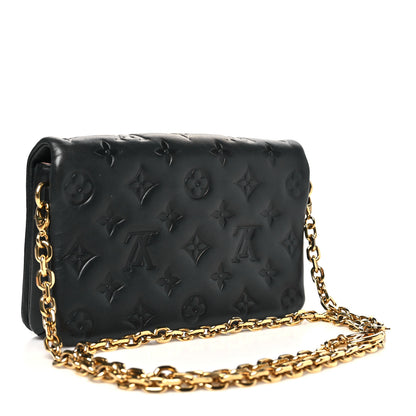 Louis Vuitton Lambskin Embossed Monogram Pochette Coussin Black 3 of 10