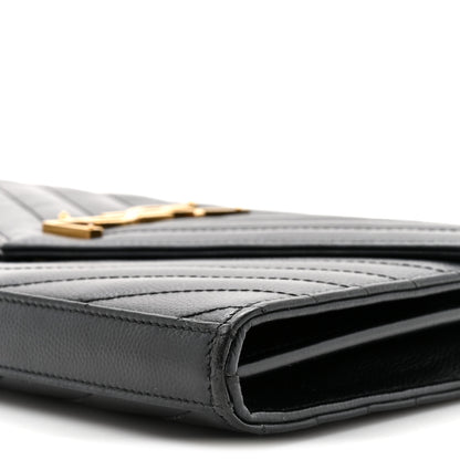 Saint Laurent Grain De Poudre Matelasse Chevron Monogram Chain Wallet Black 10 of 15