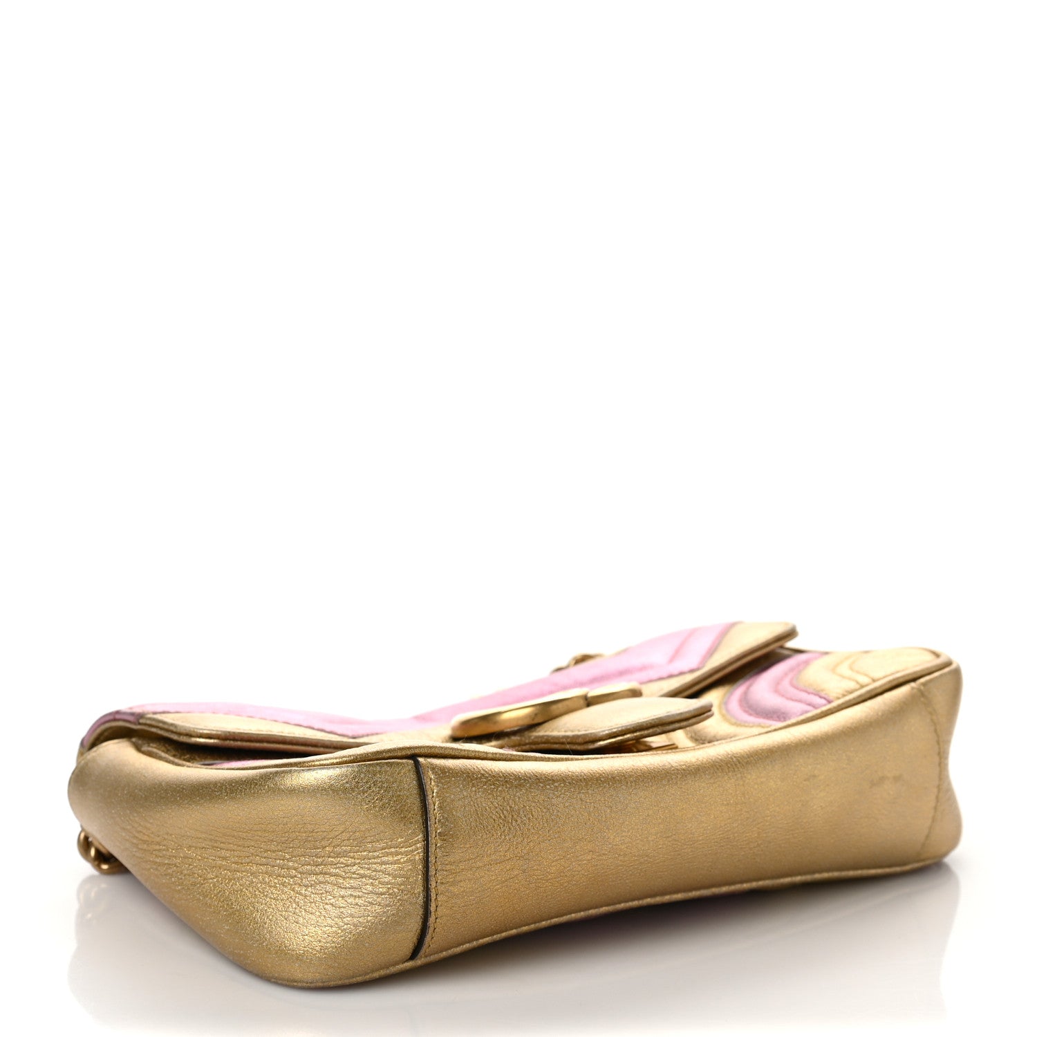 Gucci Metallic Calfskin Matelasse Mini GG Marmont Shoulder Bag Gold Pink 4 of 7