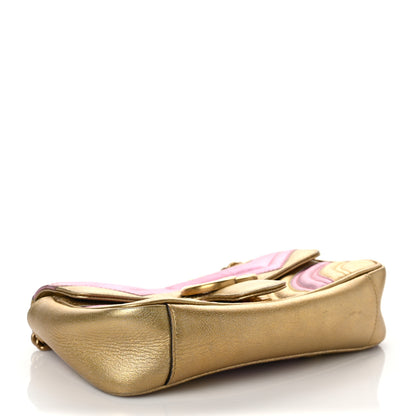 Gucci Metallic Calfskin Matelasse Mini GG Marmont Shoulder Bag Gold Pink 4 of 7