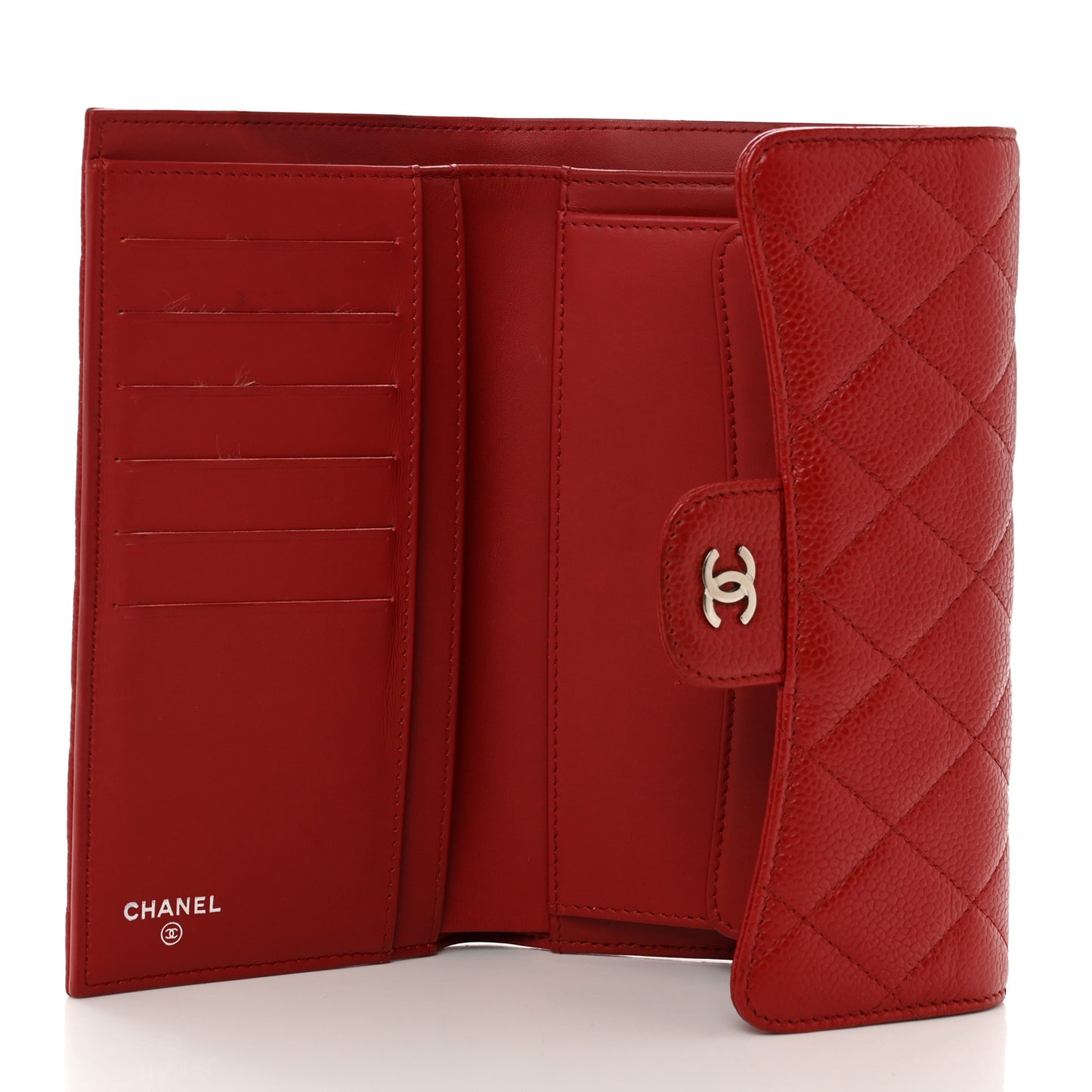 Caviar Quilted Long Flap Wallet Dark Red