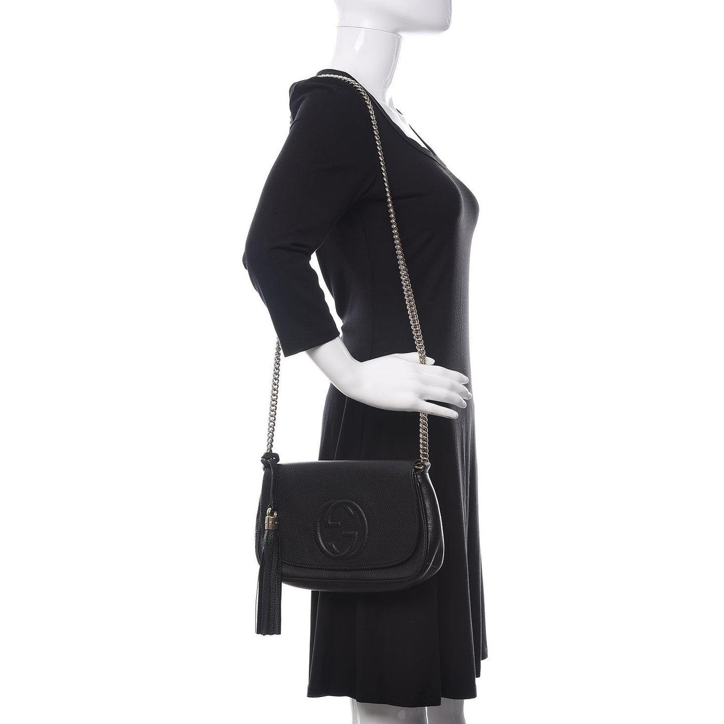 Pebbled Calfskin Medium Soho Flap Crossbody Black