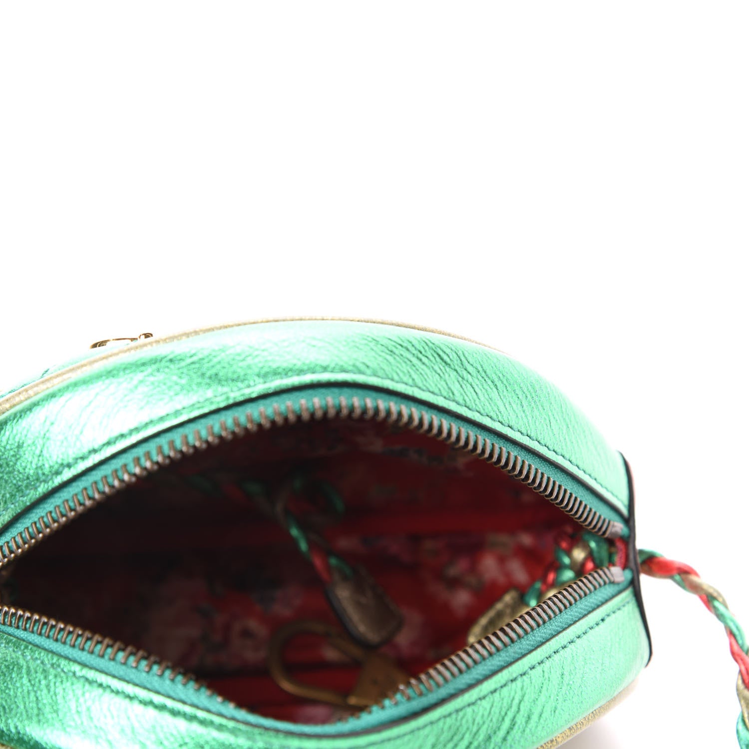 Gucci Laminated Nappa Trapuntata Mini Zumi Dome Shoulder Bag Rosso Jasmine Green Rame 5 of 10