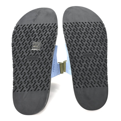 Hermes Suede Goatskin Womens Chypre Sandals 39 Bleu Cameo Vert 6 of 10