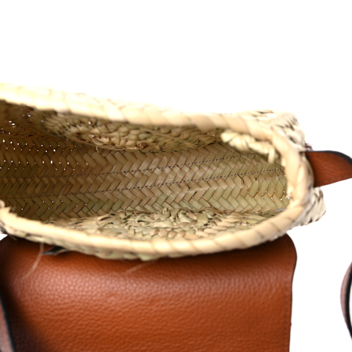 Raffia Small Grain Calfskin Small Marcie Basket Crossbody Tan
