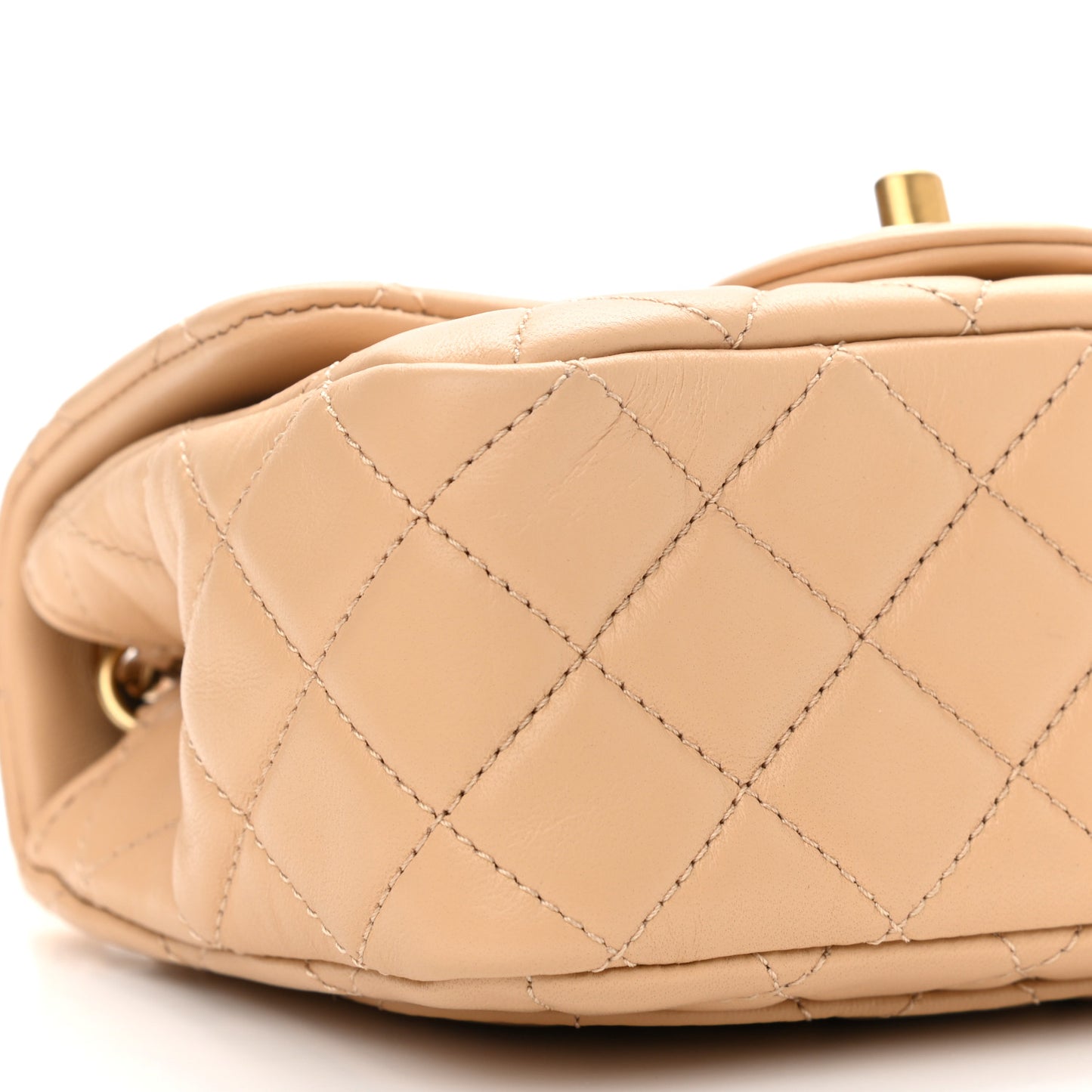 Lambskin Quilted Mini Pearl Crush Flap Beige