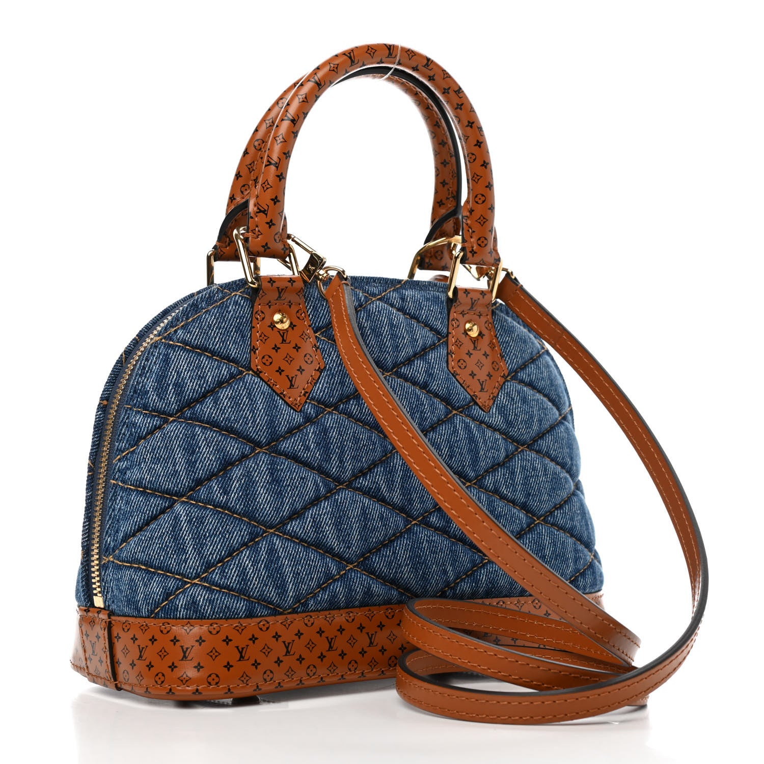 Louis Vuitton Denim Calfskin Reverse Monogram Malletage Alma BB Blue 2 of 4
