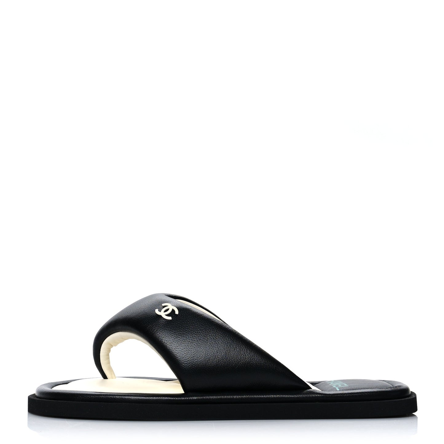 Lambskin Padded Pool Thong Sandals 38 Black