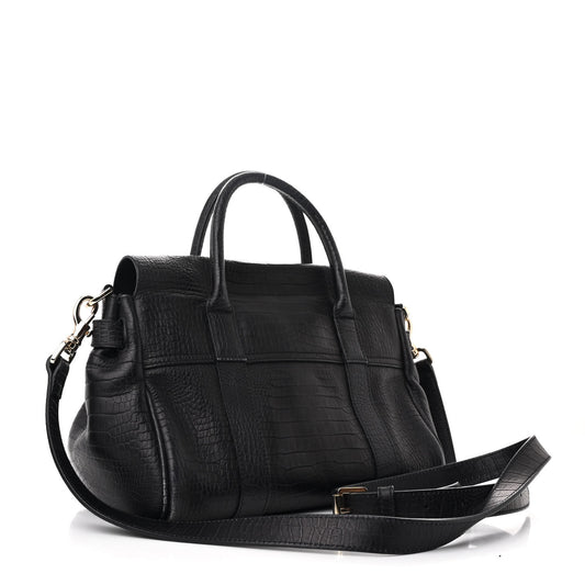 Calfskin Crocodile Embossed Small Bayswater Satchel Black