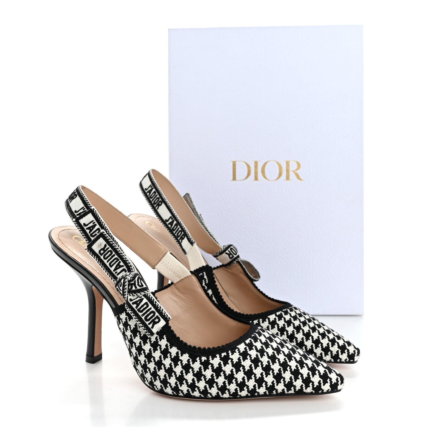 Micro PDP Cotton Houndstooth J'Adior Slingback 100mm Pumps 39 Black White