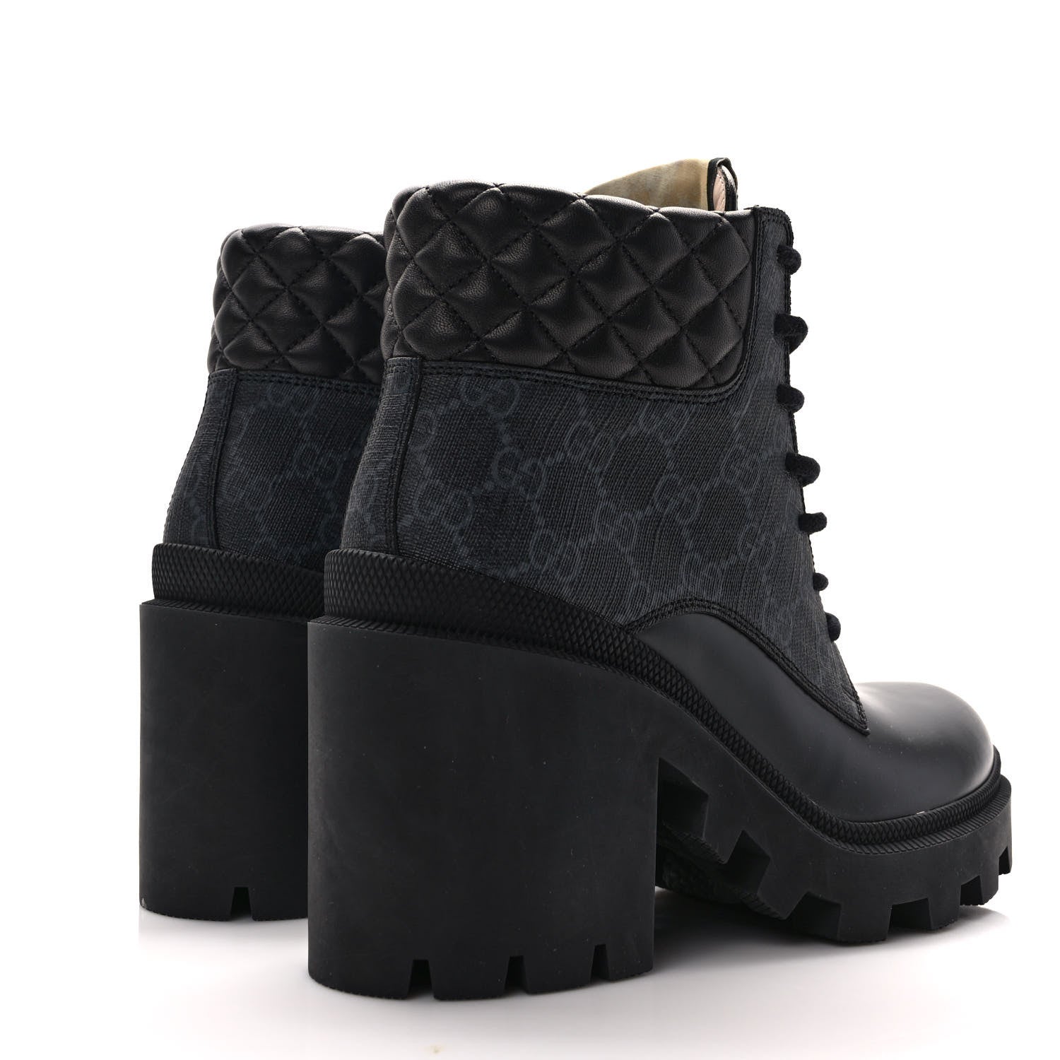 Gucci Apollo Calfskin GG Supreme Nappa Samoa Quilted Lace Up Ankle Boots 37 Black 4 of 9