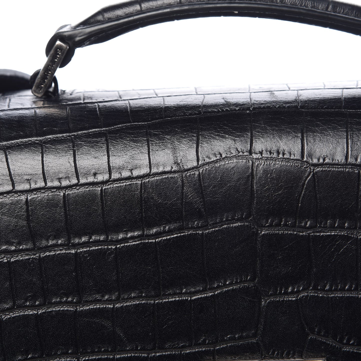Calfskin Crocodile Embossed Medium Bellechasse Satchel Matte Black