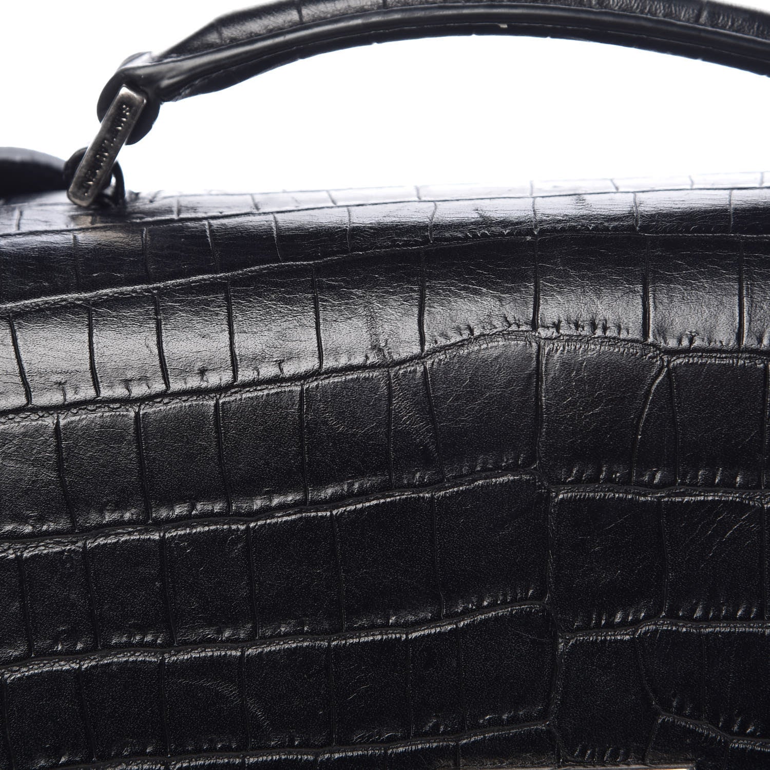 Saint Laurent Calfskin Crocodile Embossed Medium Bellechasse Satchel Matte Black 8 of 10