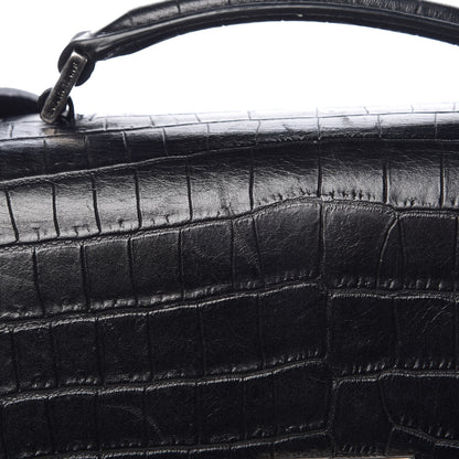 Saint Laurent Calfskin Crocodile Embossed Medium Bellechasse Satchel Matte Black 8 of 10