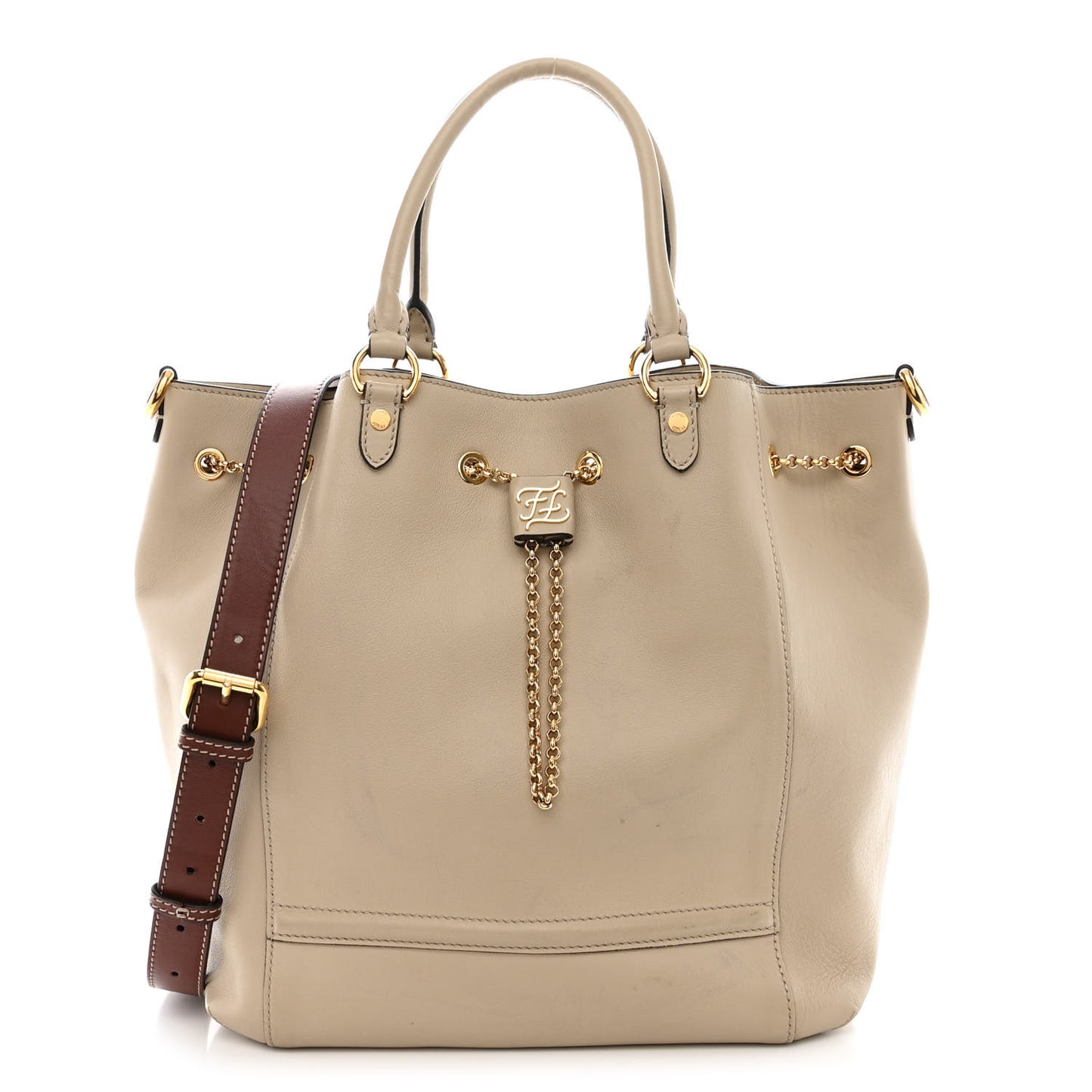 Vitello Grace King Karligraphy Chain Bucket Bag Nuvola Praline