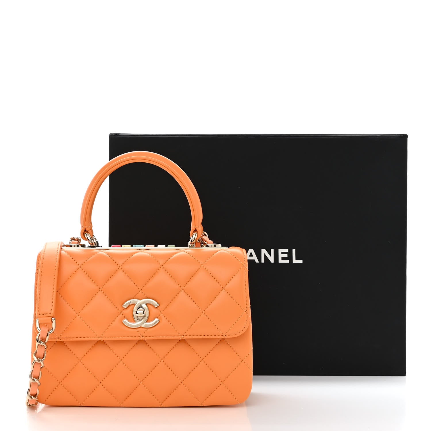 Chanel Lambskin Lacquered Quilted Mini Trendy CC Dual Handle Flap Bag Orange 10 of 11
