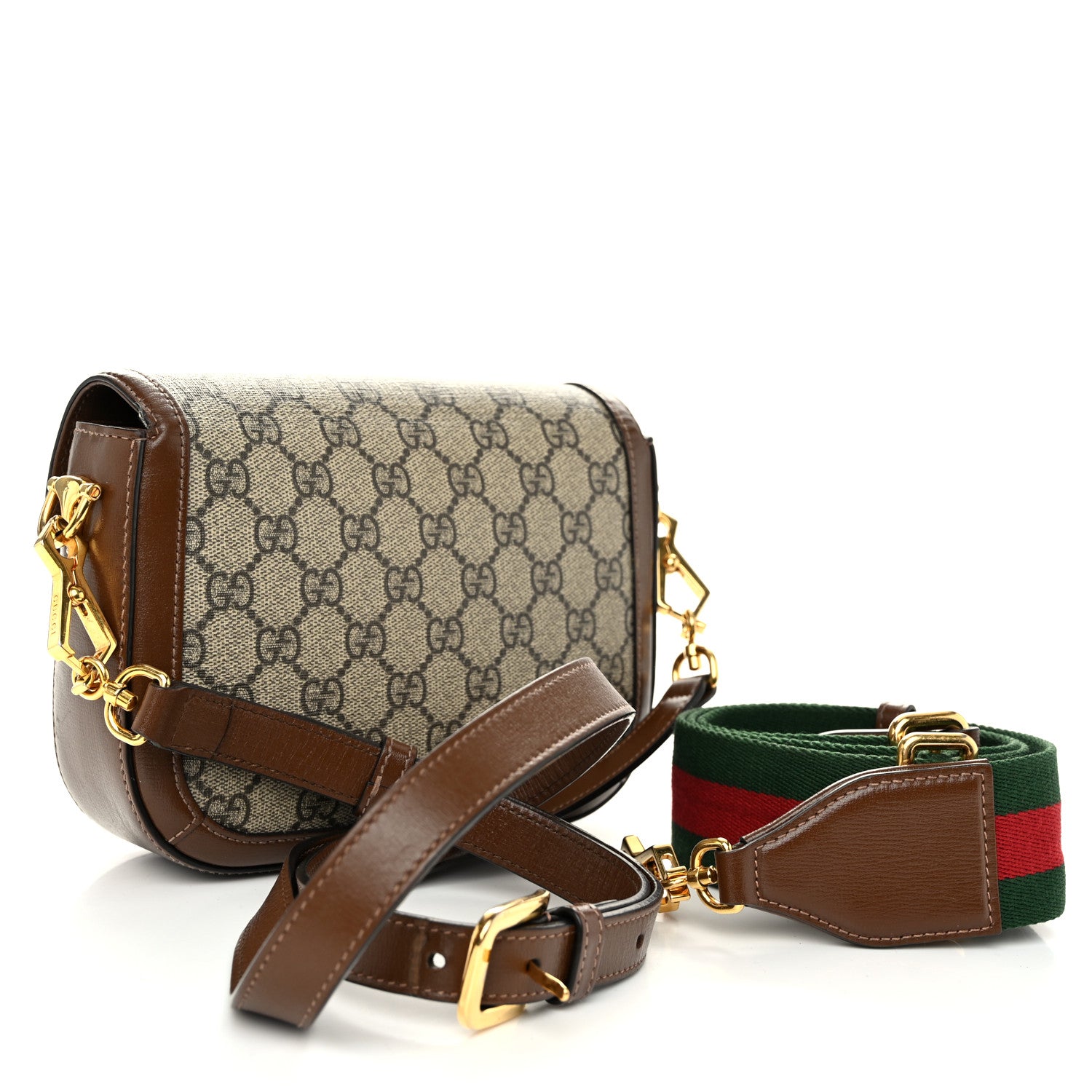 Gucci GG Supreme Monogram Web Mini Horsebit 1955 Shoulder Bag Beige Brown Sugar 3 of 13