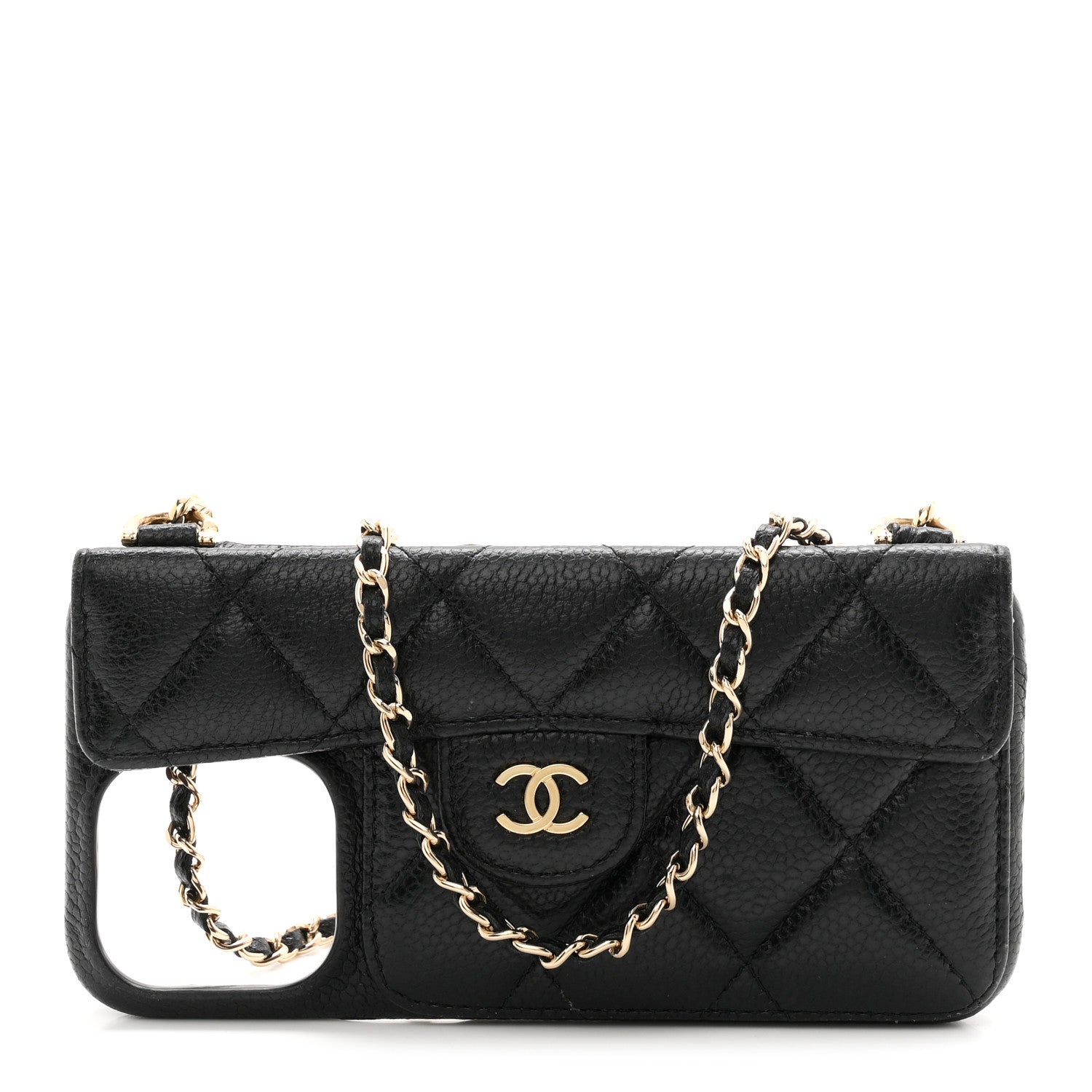 Chanel Caviar Quilted Pearl Crush iPhone 15 Pro Max Holder With Chain Black 1 of 10