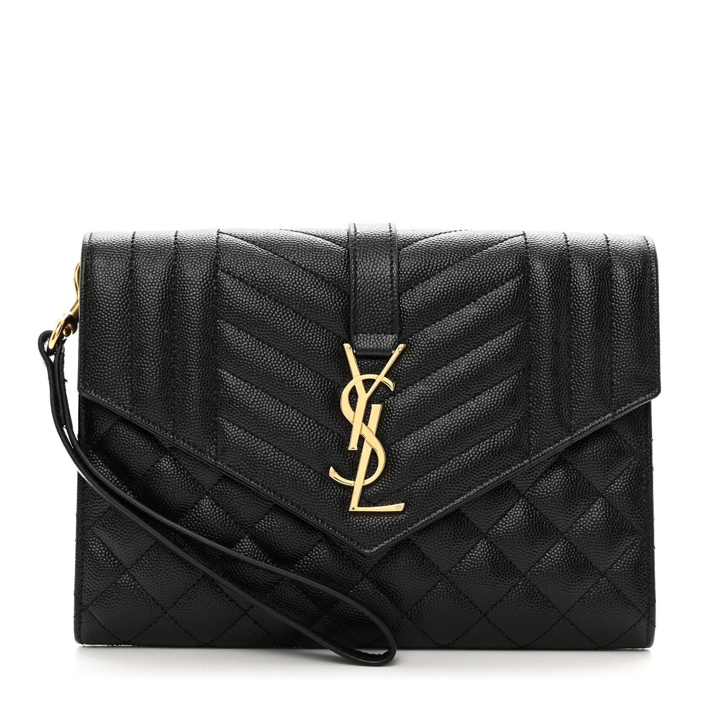 Grain De Poudre Textured Mixed Matelasse Triquilt Monogram Clutch Black