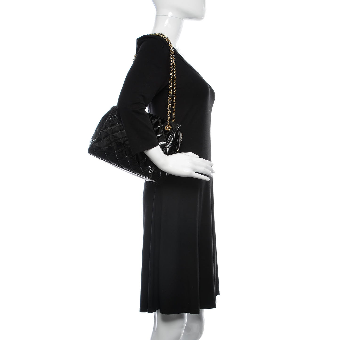 Patent Quilted Tote Black
