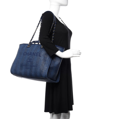 Chanel Mixed Fibers Striped Medium Deauville Tote Navy Blue 2 of 10
