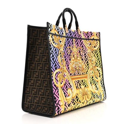 Fendi X VERSACE Canvas Printed Plexiglass Fendace FF Baroque XL Fendi Sunshine Shopper Tote Gold 3 of 9