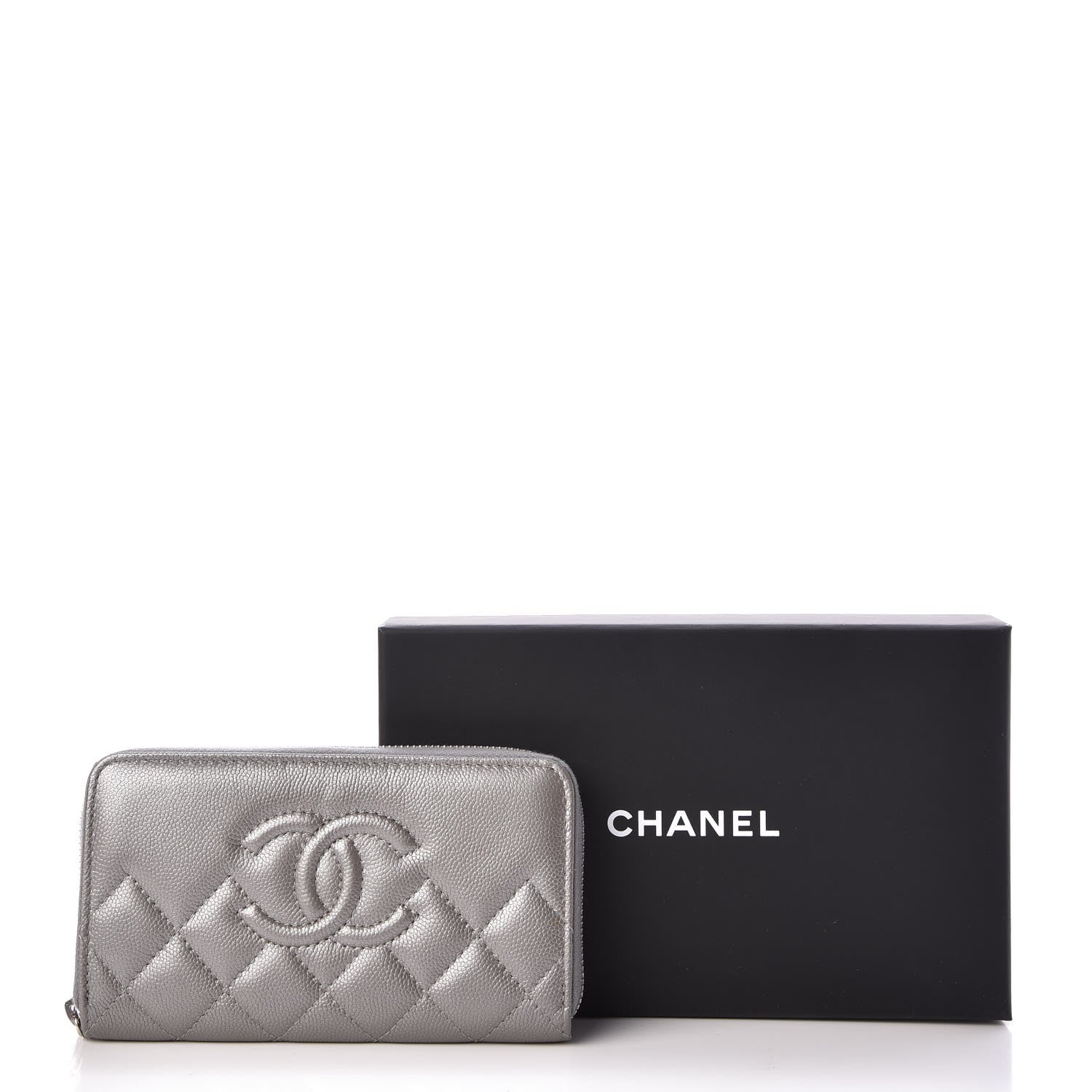 Chanel Metallic Caviar Quilted Medium Zip Around Wallet Silver 9 of 9