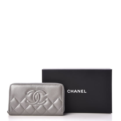 Chanel Metallic Caviar Quilted Medium Zip Around Wallet Silver 9 of 9