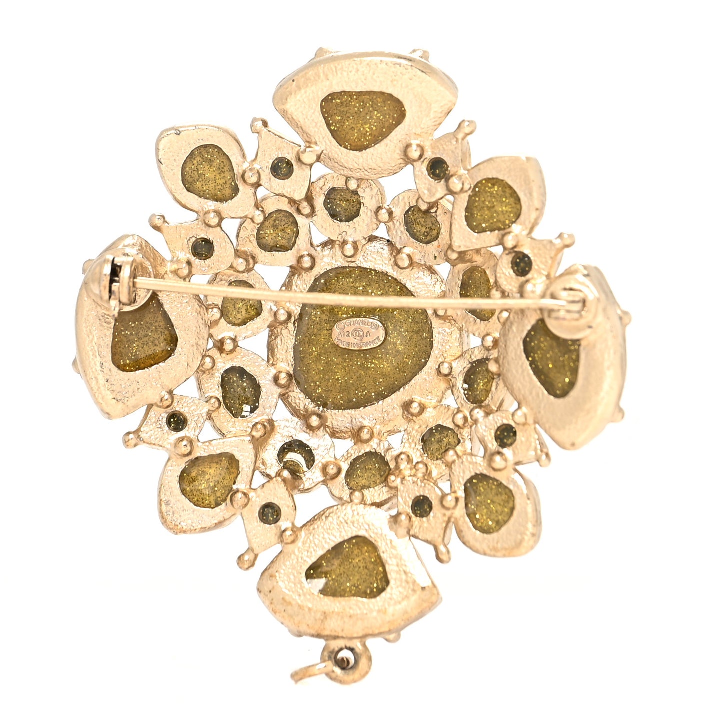 Resin Gripoix Poured Glass CC Brooch Grey Gold