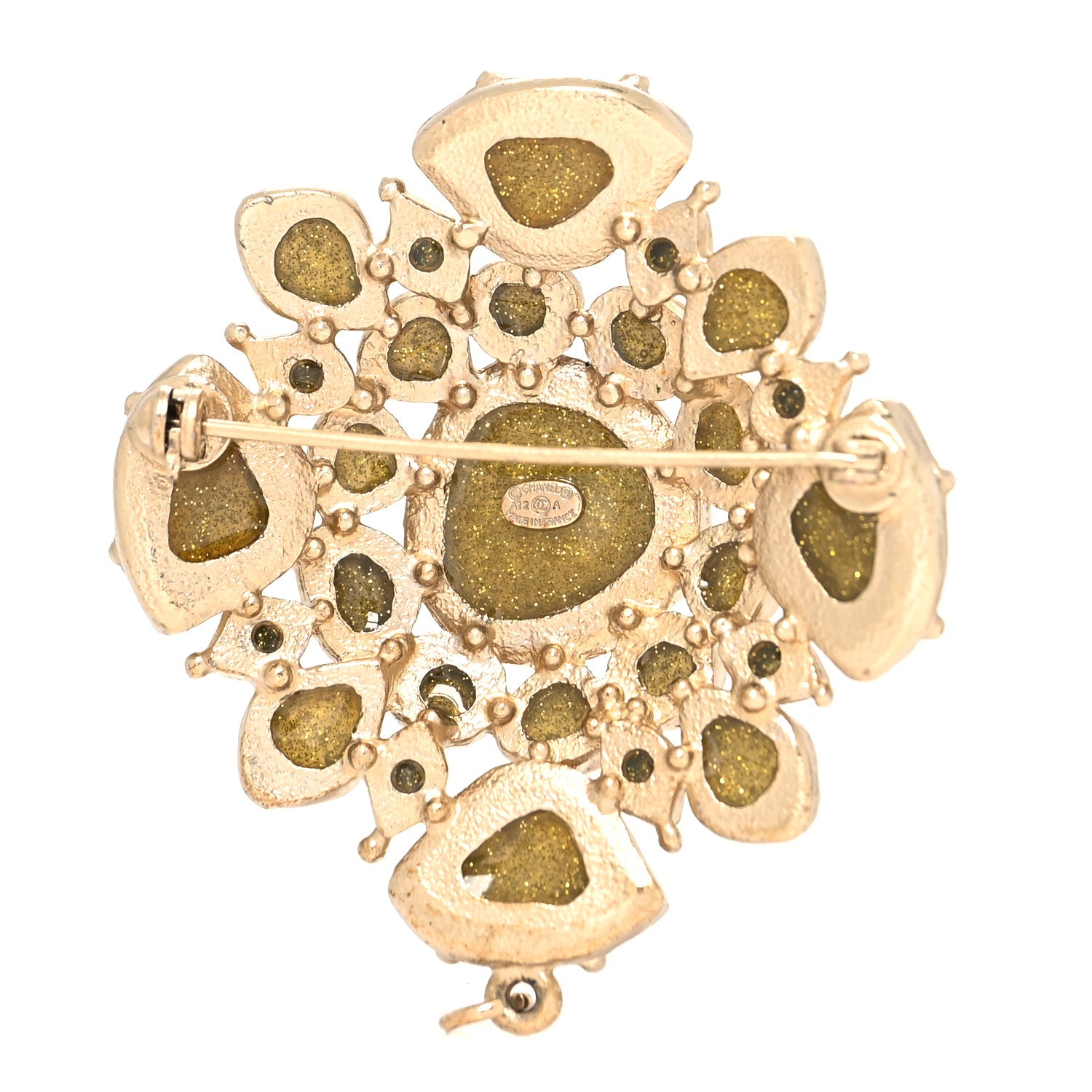 Chanel Resin Gripoix Poured Glass CC Brooch Grey Gold 2 of 3