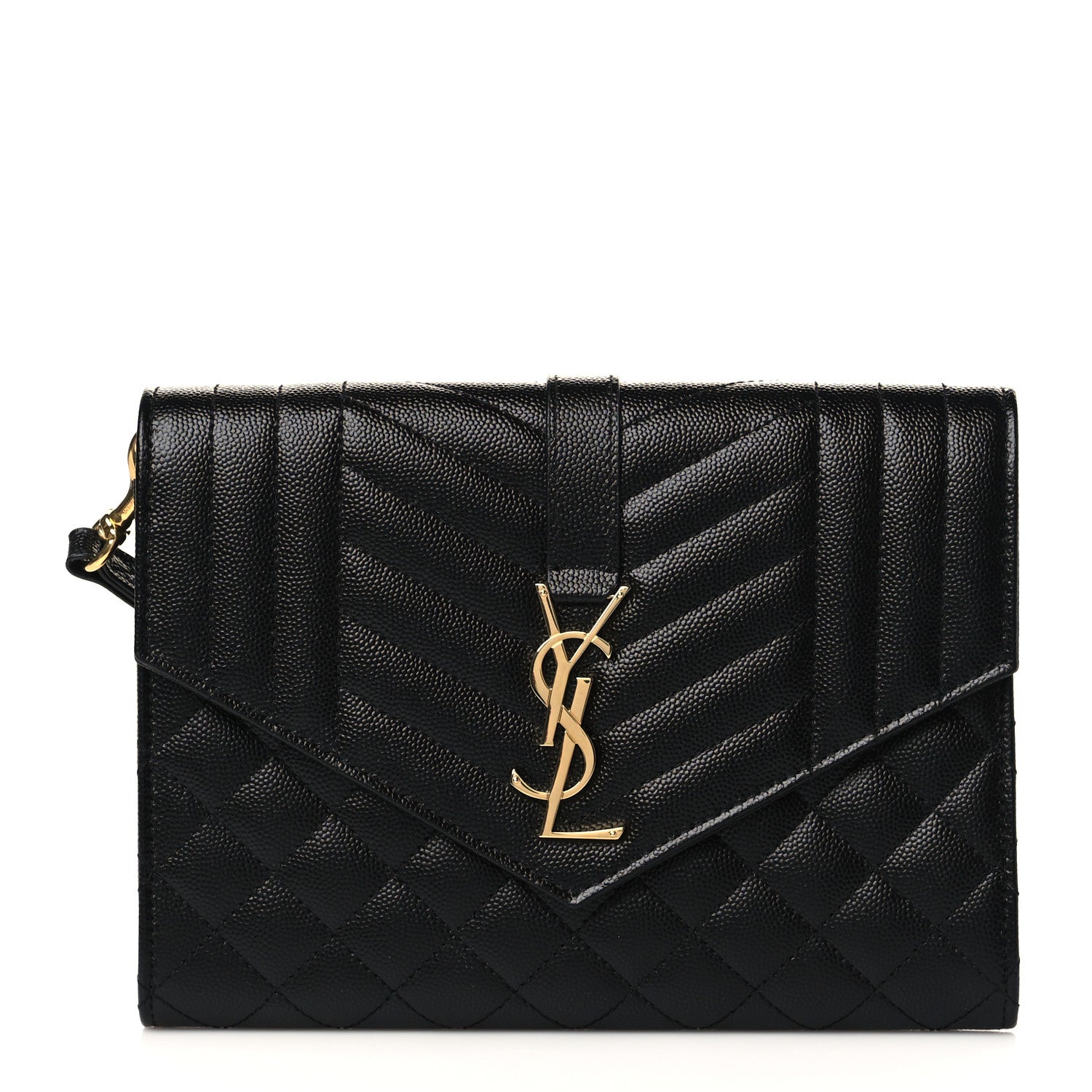 Saint Laurent Grain De Poudre Textured Mixed Matelasse Triquilt Monogram Clutch Black 1 of 10